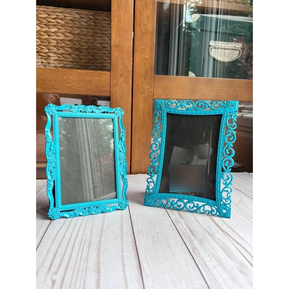 Ornate Rococo Baroque Boho Shabby Chic Turquoise Teal Set of 2 Picture Frames